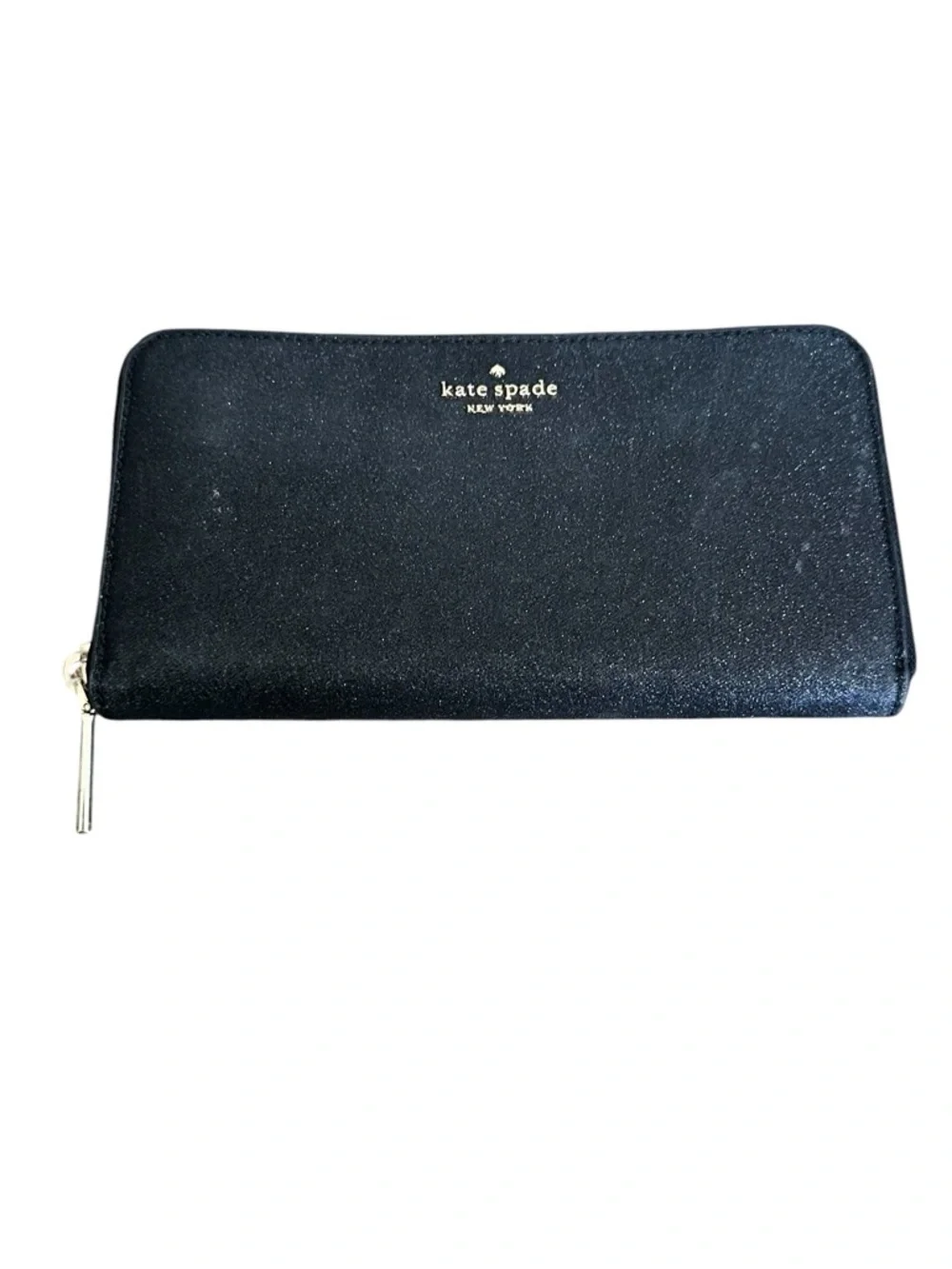 ✨ Kate Spade New York Black Glitter Zip-Around Wallet – Chic Everyday Glam